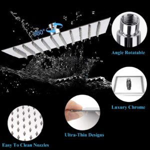 High Pressure Square Rain Shower Head with Handheld Spray Combo, Equipped with 78" Stainless Steel Hose, 3 Way Diverter Valve, Adhesive Shower Head Holder, Dual Shower Head Set, Chrome,AWAXFOLO