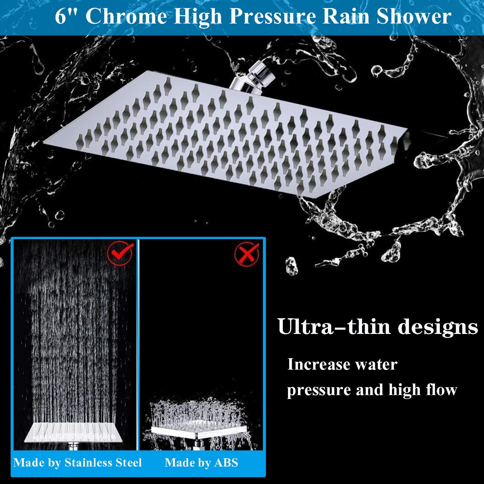 High Pressure Square Rain Shower Head with Handheld Spray Combo, Equipped with 78" Stainless Steel Hose, 3 Way Diverter Valve, Adhesive Shower Head Holder, Dual Shower Head Set, Chrome,AWAXFOLO