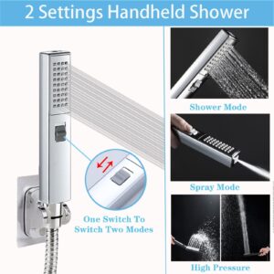 High Pressure Square Rain Shower Head with Handheld Spray Combo, Equipped with 78" Stainless Steel Hose, 3 Way Diverter Valve, Adhesive Shower Head Holder, Dual Shower Head Set, Chrome,AWAXFOLO