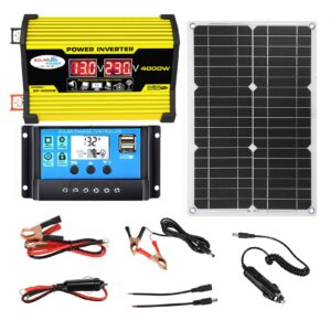 Hulzogul Solar System, Portable Solar Panel Kit, 4000W Inverter with 2 USB Ports, 30A Solar Charge Controller, LED Screen Display, Fast Charging for Critical Supply