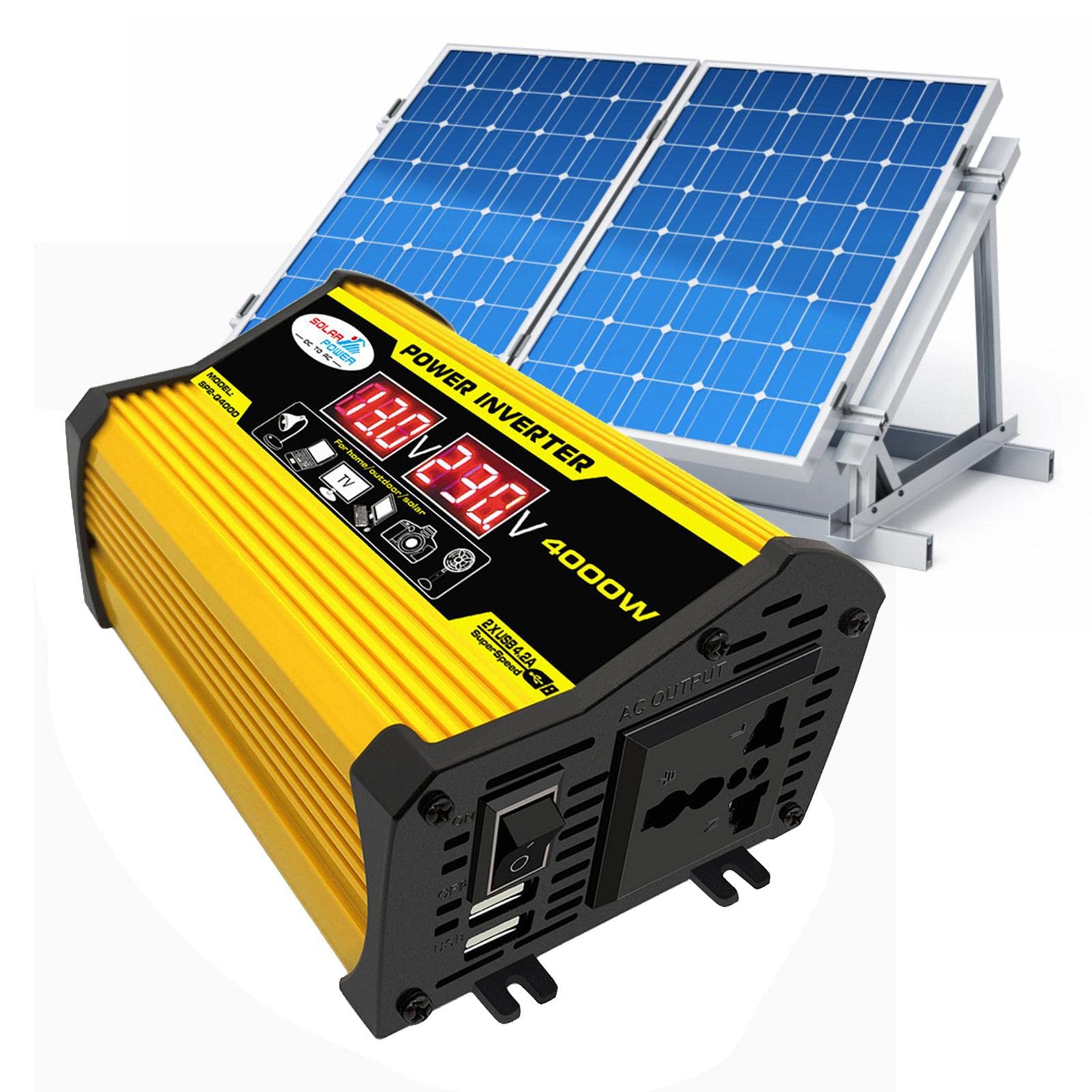 Hulzogul Solar System, Portable Solar Panel Kit, 4000W Inverter with 2 USB Ports, 30A Solar Charge Controller, LED Screen Display, Fast Charging for Critical Supply