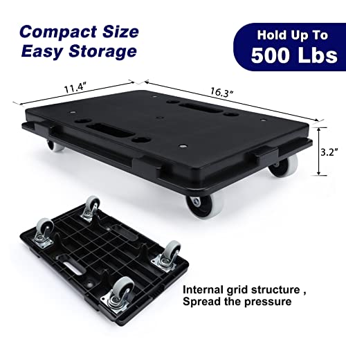 Ltsxop Furniture Moving Dolly Furniture Mover 4 Wheels Heavy Duty Small Flat Dolly Cart Portable Dollies with Wheels 2 Pack,16.3 x 11.4 inch 500 Lbs Capacity Each Count, Black