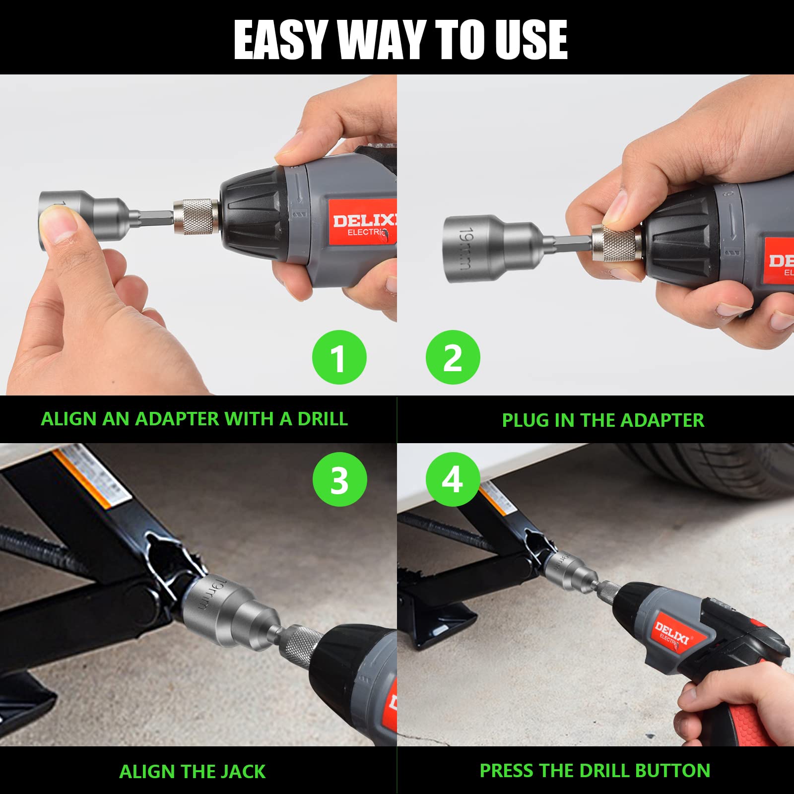 FTIHTRY 3pcs RV Socket Set, Leveling Scissor Jack Socket Drill Adapter With With 1/4" Quick Connect Shank Works With All 3/4" and 19mm Hex Drive Jacks.