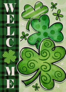 furiaz welcome st. patrick's day small decorative garden flag, shamrock clover lucky yard outside decorations, irish farmhouse luck burlap outdoor home decor double sided 12 x 18
