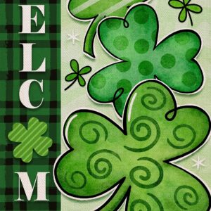 Furiaz Welcome St. Patrick's Day Small Decorative Garden Flag, Shamrock Clover Lucky Yard Outside Decorations, Irish Farmhouse Luck Burlap Outdoor Home Decor Double Sided 12 x 18