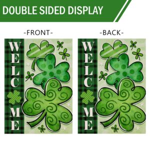 Furiaz Welcome St. Patrick's Day Small Decorative Garden Flag, Shamrock Clover Lucky Yard Outside Decorations, Irish Farmhouse Luck Burlap Outdoor Home Decor Double Sided 12 x 18