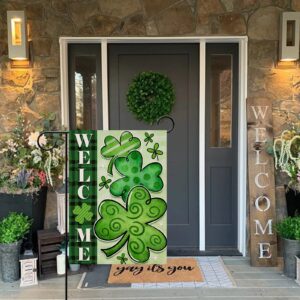 Furiaz Welcome St. Patrick's Day Small Decorative Garden Flag, Shamrock Clover Lucky Yard Outside Decorations, Irish Farmhouse Luck Burlap Outdoor Home Decor Double Sided 12 x 18