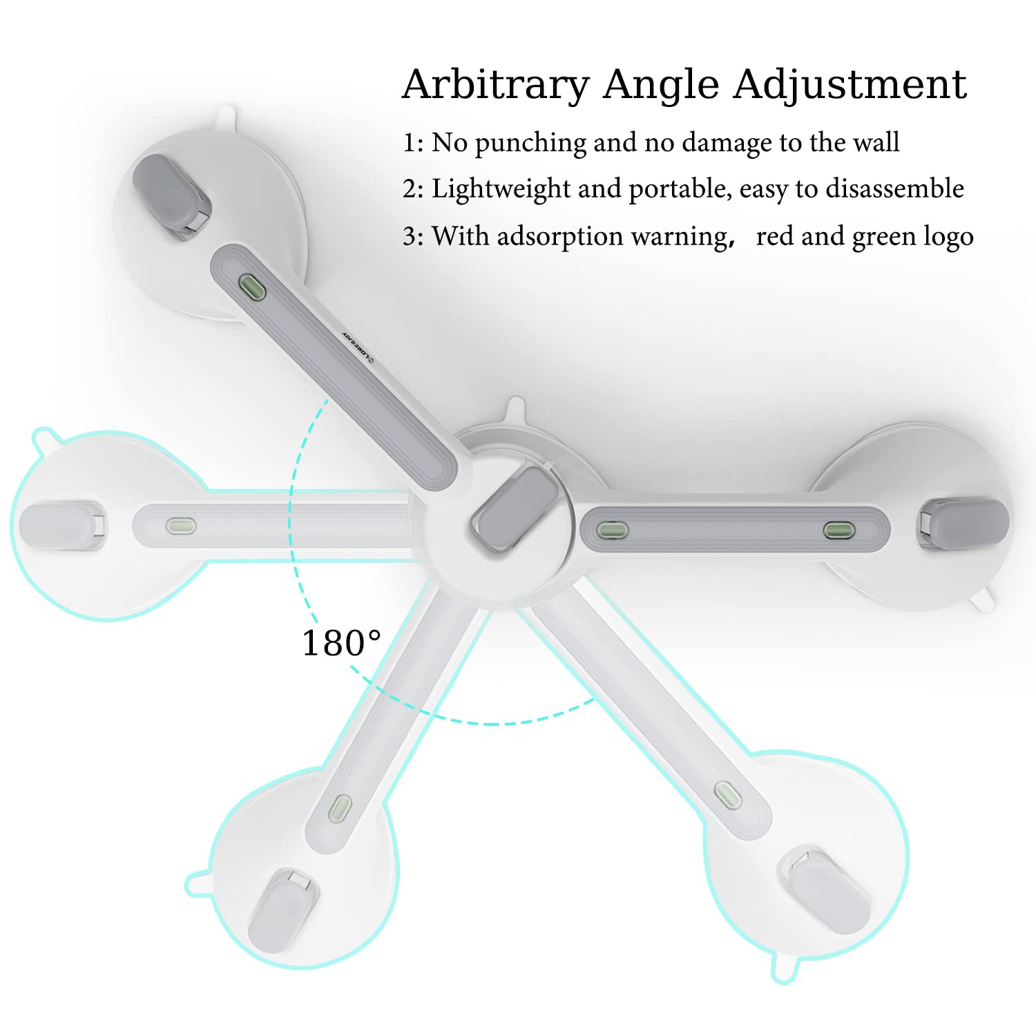 LORESJOY Shower Handle 19 inch Grab Bars for Bathtubs and Showers, Support Handicap Elderly Suction Grab Bars Balance Assist, Bath Handles with Indicators, Grip Non Safety Hand Rail for Injury,Senior