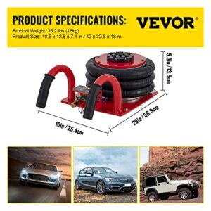 VEVOR Air Jack, 3 Ton/6600 lbs Triple Bag Air Jack, Air Bag Jack Lift Up to 15.75 Inch, 3-5S Fast Lifting Air Bag Jack for Cars with Short Handle (Red)