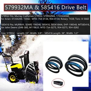 579932MA & 585416 Drive Belt Replaces for Murray MTD Craftsman 585416MA 585416 579932 420673 Snow Blower