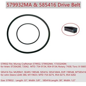 579932MA & 585416 Drive Belt Replaces for Murray MTD Craftsman 585416MA 585416 579932 420673 Snow Blower