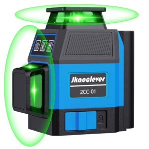 laser level 360 self leveling, jkaoclever 150ft green cross line laser level, 8 lines 2 x 360 lazer tool for picture hanging/construction/alignment, 2 rechargeable battery&wall bracket