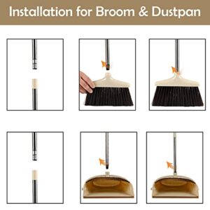BoxedHome Household Broom and Dustpan Set Long Handle Broom Cleaning for Office Home Kitchen Floor Use, Upright Standing Broom and Dustpan Set for Home (Khaki)