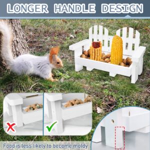 Wood Squirrel Feeder for Outside, White Bench Chair Squirrel feeders Durable Squrrill Picnic Table with 2 Corn Cob Holders for Chipmunk Squirrels…