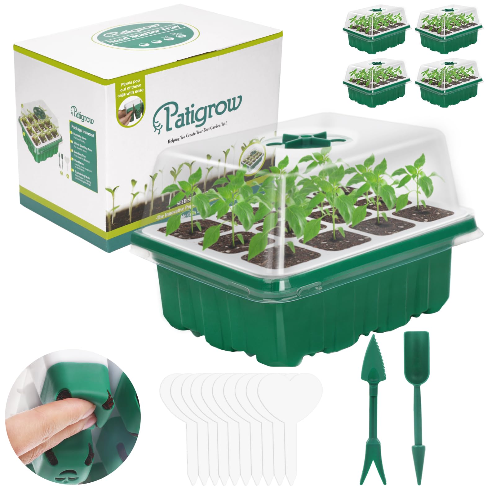 Patigrow 5 Packs Seed Starter Tray Flexible Silicone 60 Cells Reusable Seed Starter Kit with Humidity Dome Dishwasher Safe Seed Starting Trays Plant Starter Kit Indoor Greenhouse for Seed Starting