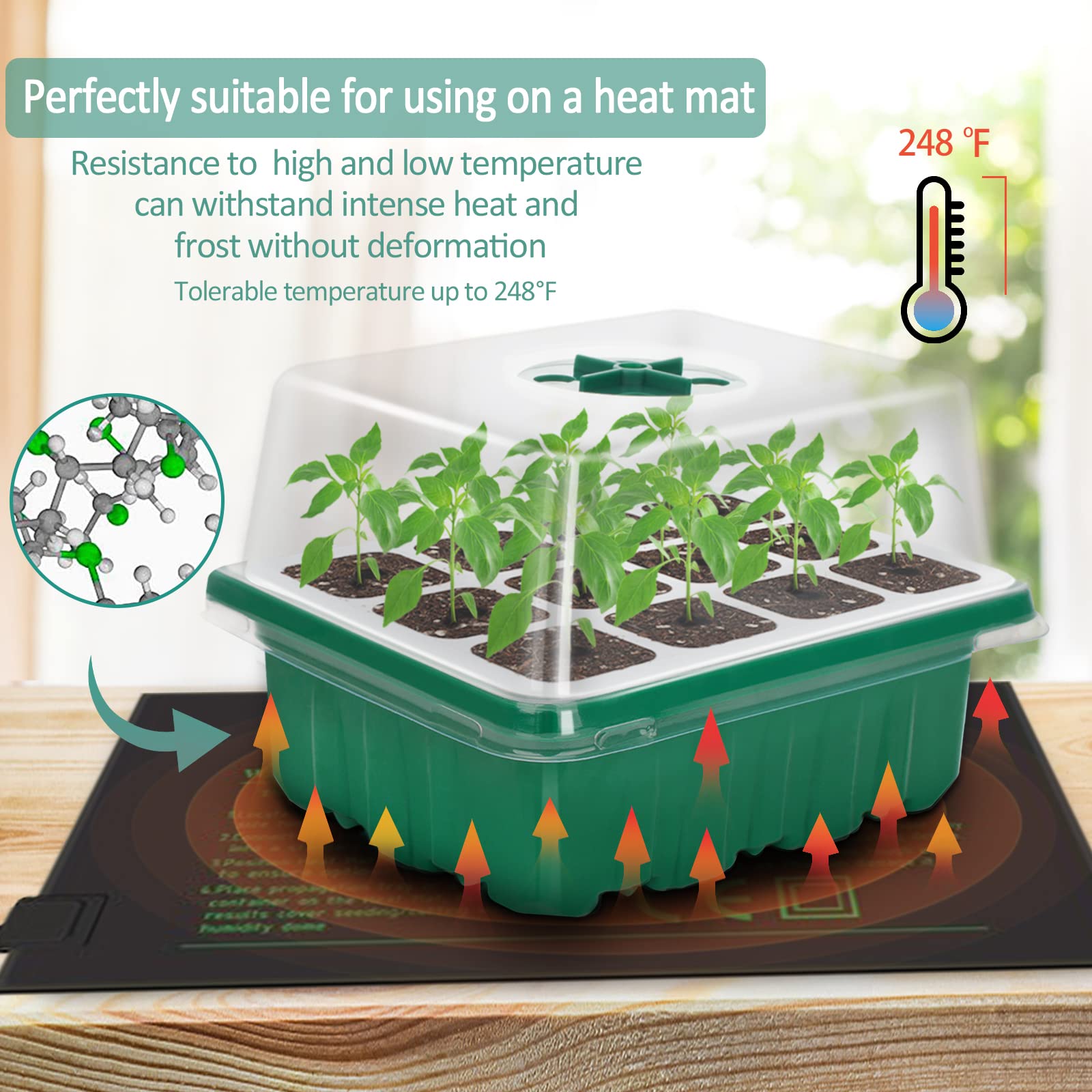 Patigrow 5 Packs Seed Starter Tray Flexible Silicone 60 Cells Reusable Seed Starter Kit with Humidity Dome Dishwasher Safe Seed Starting Trays Plant Starter Kit Indoor Greenhouse for Seed Starting