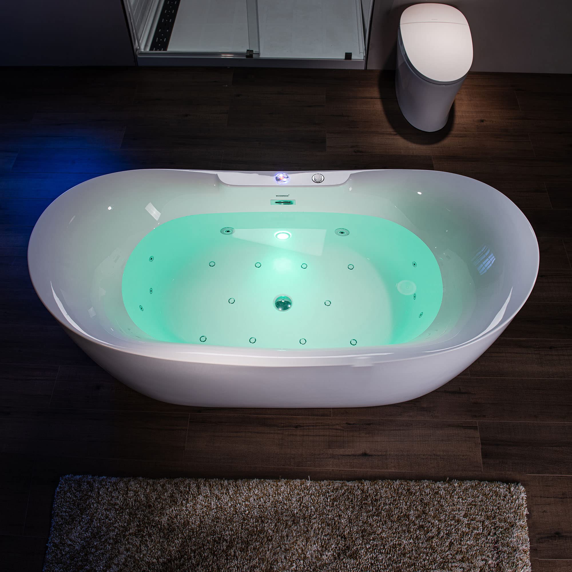 WOODBRIDGE 72" x 35-3/8" Whirlpool Water Jetted and Air Bubble Freestanding Heated Soaking Combination Bathtub with LED control panel, BJ400