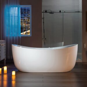 WOODBRIDGE 72" x 35-3/8" Whirlpool Water Jetted and Air Bubble Freestanding Heated Soaking Combination Bathtub with LED control panel, BJ400
