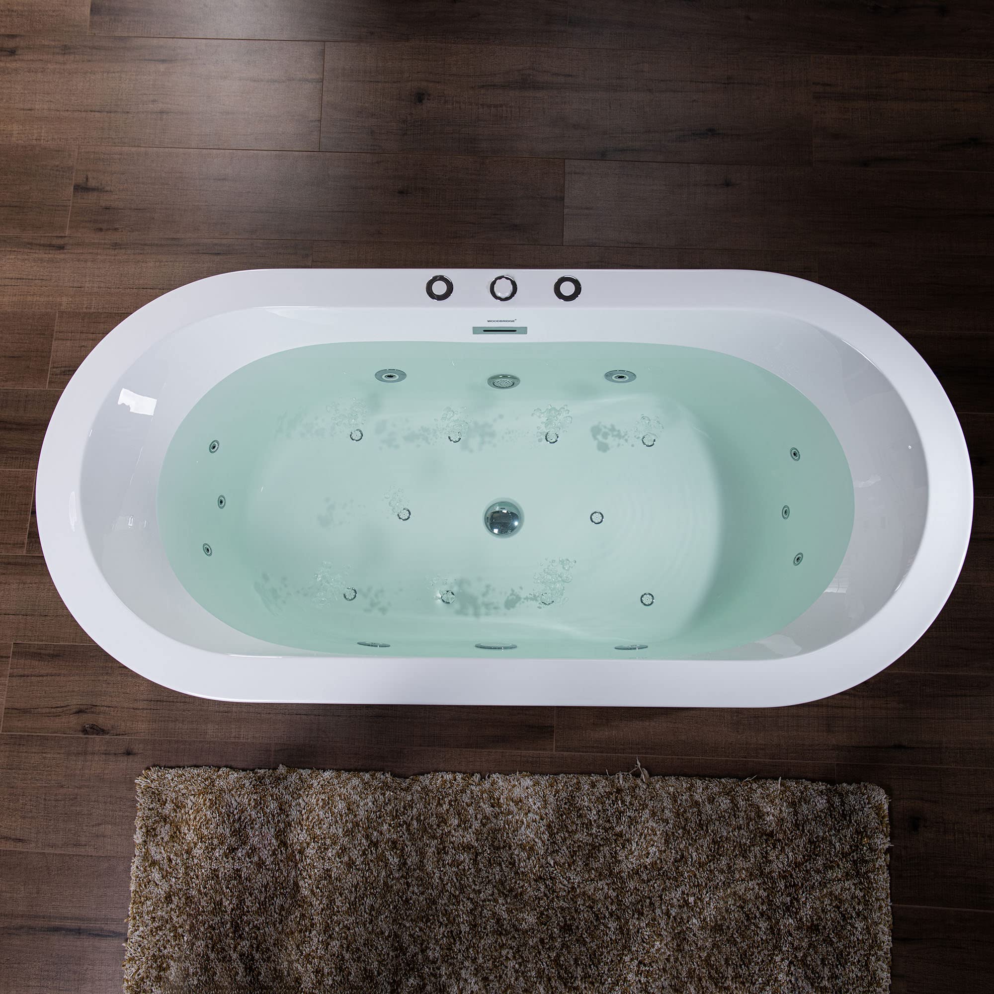 WOODBRIDGE 66-1/2" x 31-7/8" Whirlpool Water Jetted and Air Bubble Freestanding Heated Soaking Combination Bathtub, BJ200
