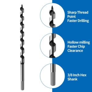 Litoexpe 9/16 Inch x 12 Inch Auger Drill Bit, 3/8-Inch Hex Shank Ship Auger Long Drill Bit for Wood, Plastic, Drywall and Composite Materials