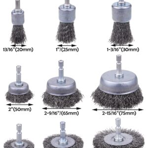 9 Pack Drill Wire Brush with 1/4-Inch Hex Shank, Rocaris Carbon Steel Drill Wire Brush, Cup/ Wheel/ Pen Brush Set for Rust Removal, Corrosion and Scrub Surfaces