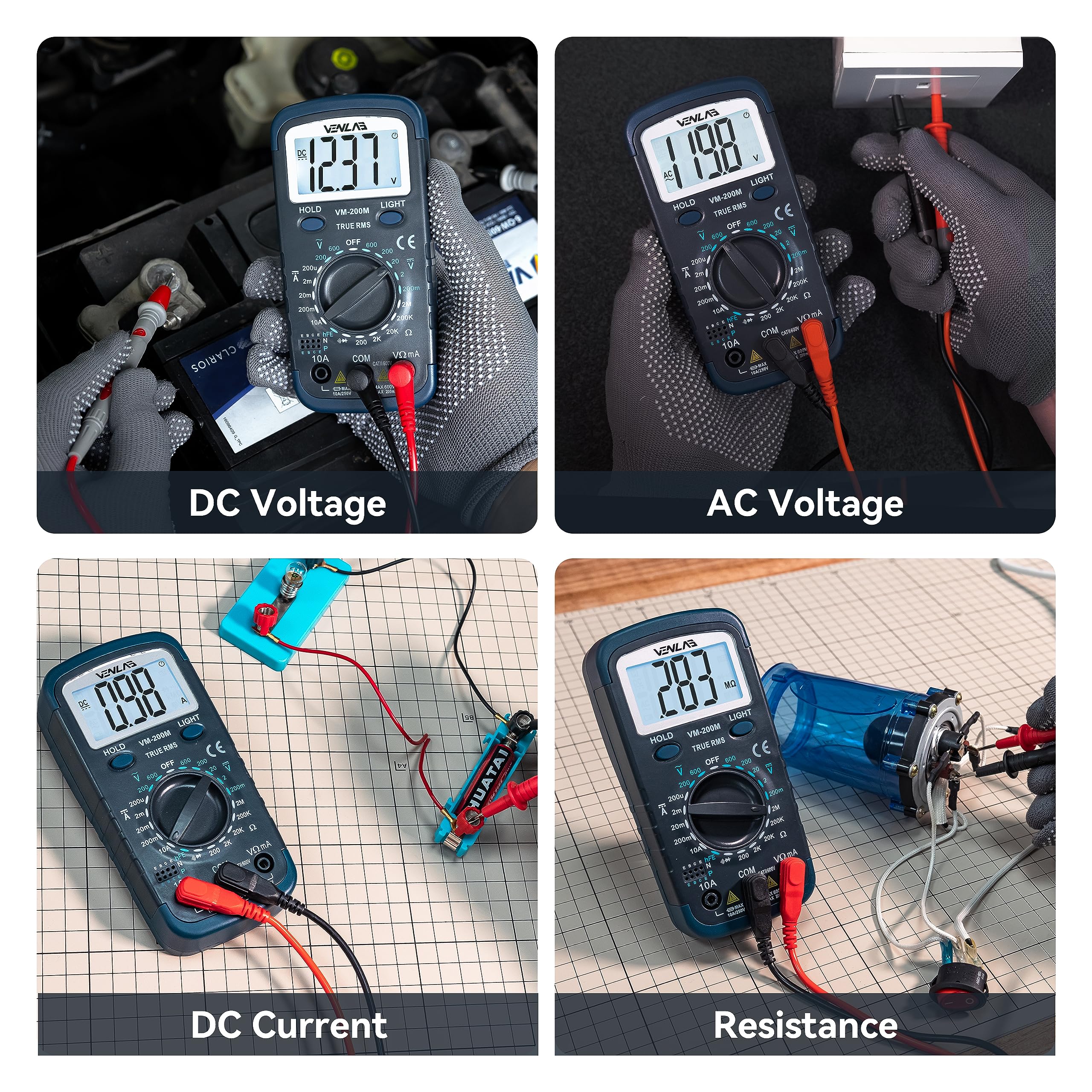 VENLAB Digital Multimeter DC AC Voltmeter, Ohm Meter, Fast Accurately Measures Voltage, Current, Resistance, Continuity, Diode, hFE, Tests Live Wire