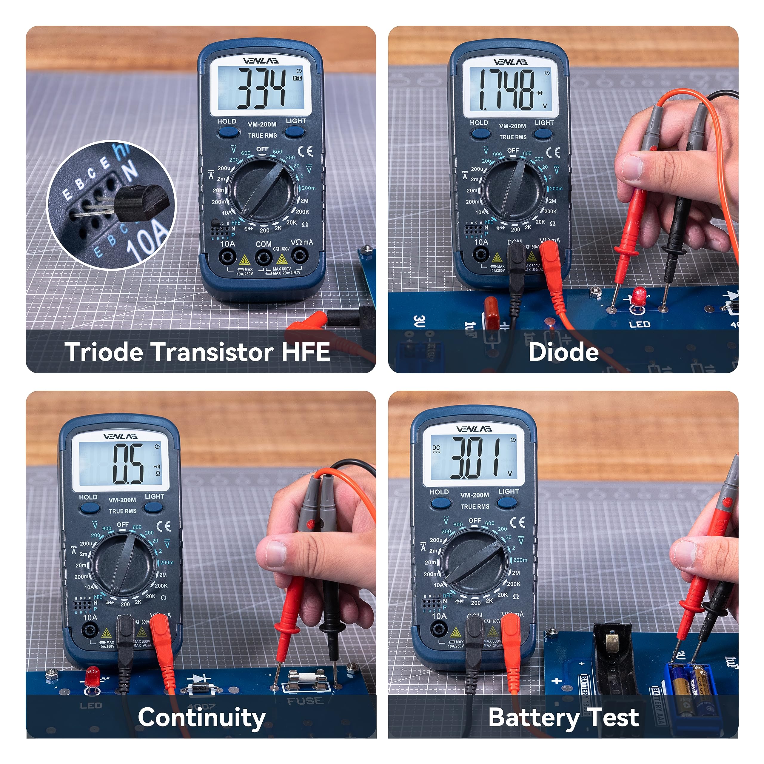 VENLAB Digital Multimeter DC AC Voltmeter, Ohm Meter, Fast Accurately Measures Voltage, Current, Resistance, Continuity, Diode, hFE, Tests Live Wire