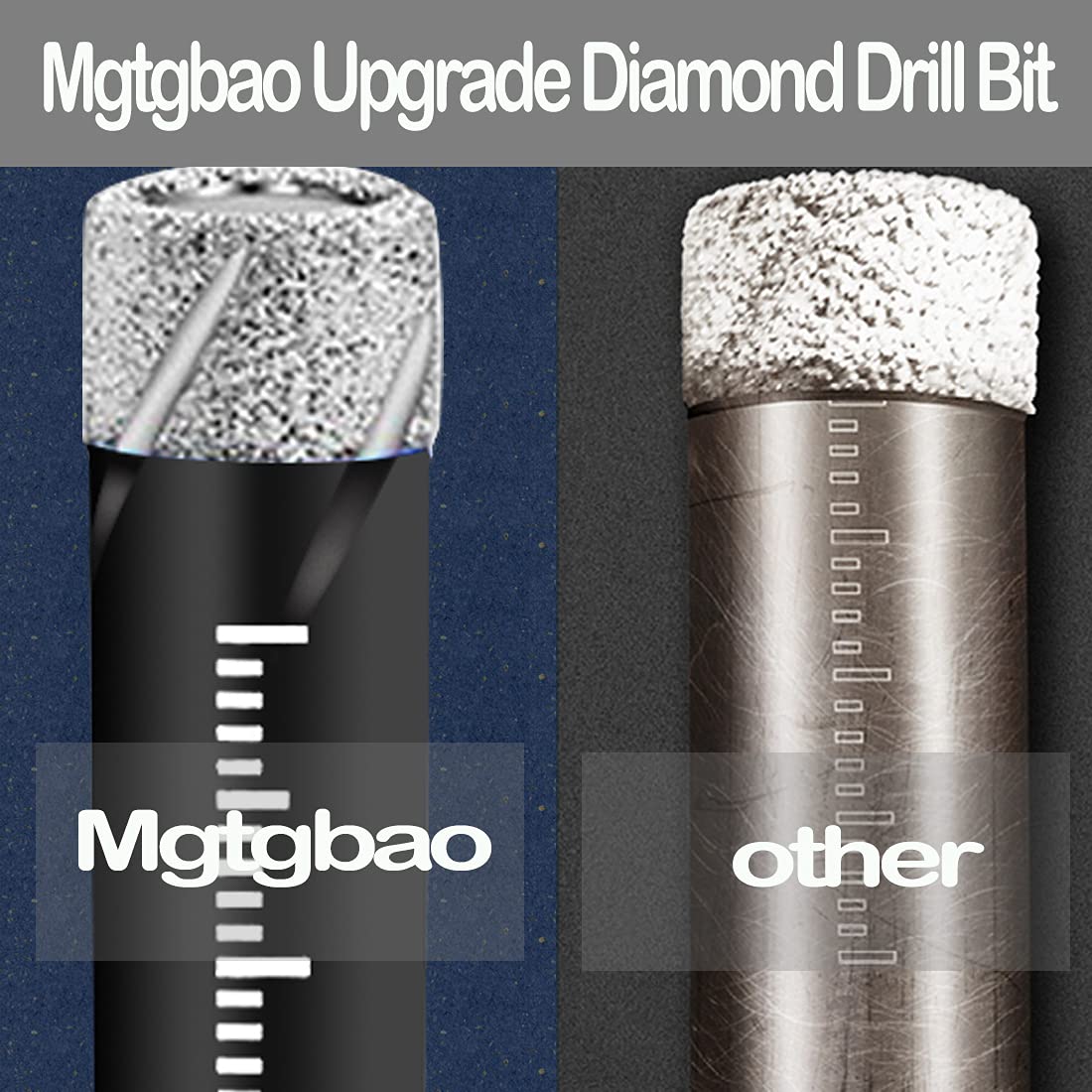 Mgtgao 8pc Black Dry Diamond Drill Bits Set for Granite Ceramic Marble Tile Stone Glass Hard Materials (not for Wood), Round Shank 3/16”, 1/4”, 5/16”, 3/8”, 1/2 ” with Storage Case