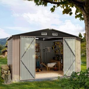 Aoxun Outdoor Shed - 10 x 8 ft Storage Sheds Galvanized Metal Shed with Air Vent and Slide Door, Tool Storage Shed Bike Shed, Tiny House Garden Tool Storage Shed for Backyard Patio Lawn (Floor Frame)