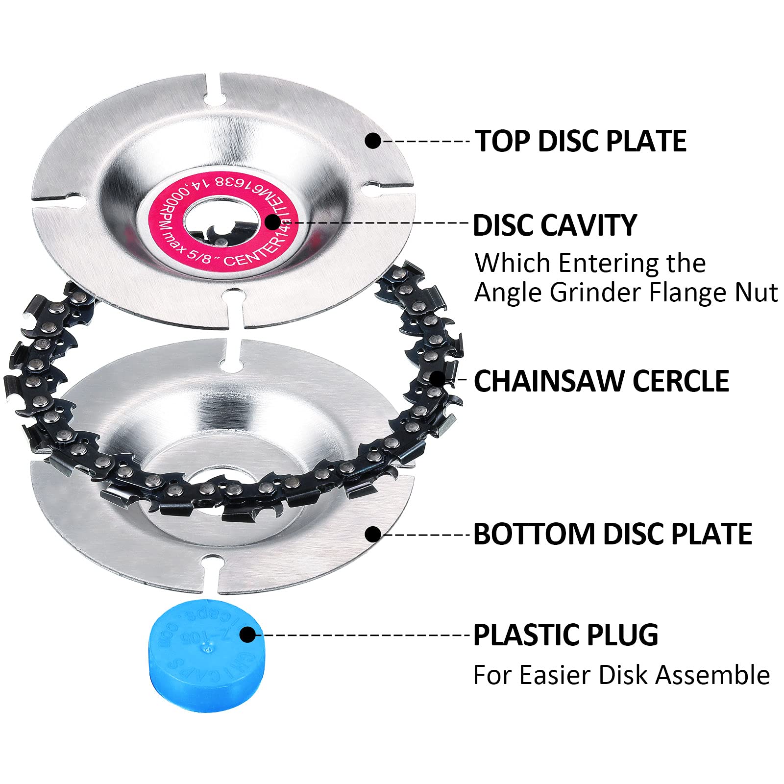 Newwiee 8 Pcs 5/8 Inch Wood Carving Chain Disc 4 Inch 22 Teeth Saw Blade Grinder Wood Carving Disc for 4 Inch/ 4-1/2 Inch Angle Grinder Grinding Shaping Attachment Chainsaw Grinder Wheel