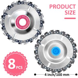 Newwiee 8 Pcs 5/8 Inch Wood Carving Chain Disc 4 Inch 22 Teeth Saw Blade Grinder Wood Carving Disc for 4 Inch/ 4-1/2 Inch Angle Grinder Grinding Shaping Attachment Chainsaw Grinder Wheel