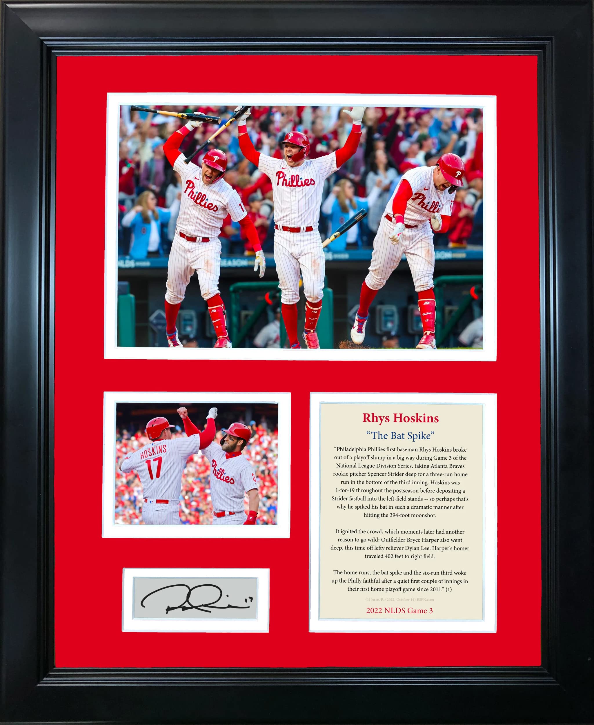 Framed Rhys Hoskins "The Bat Spike" 2022 NLDS Facsimile Laser Engraved Signature Auto Philadelphia Phillies 12"x15" Baseball Photo Collage