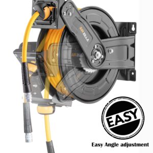 AIRZILLA Premium Steel Retractable Air Hose Reel With Dual Arm, 3/8"x50Ft Hybrid Polymer Hose, Heavy Duty Air Hose Reel included Auto Rewind Reel | Quick Air Coupler | Durable Double side Frame.