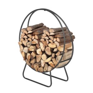 outvita 24 inch firewood log rack, round tubular log hoop storage holder, heavy duty steel wood stacker for fireplace pit indoor outdoor