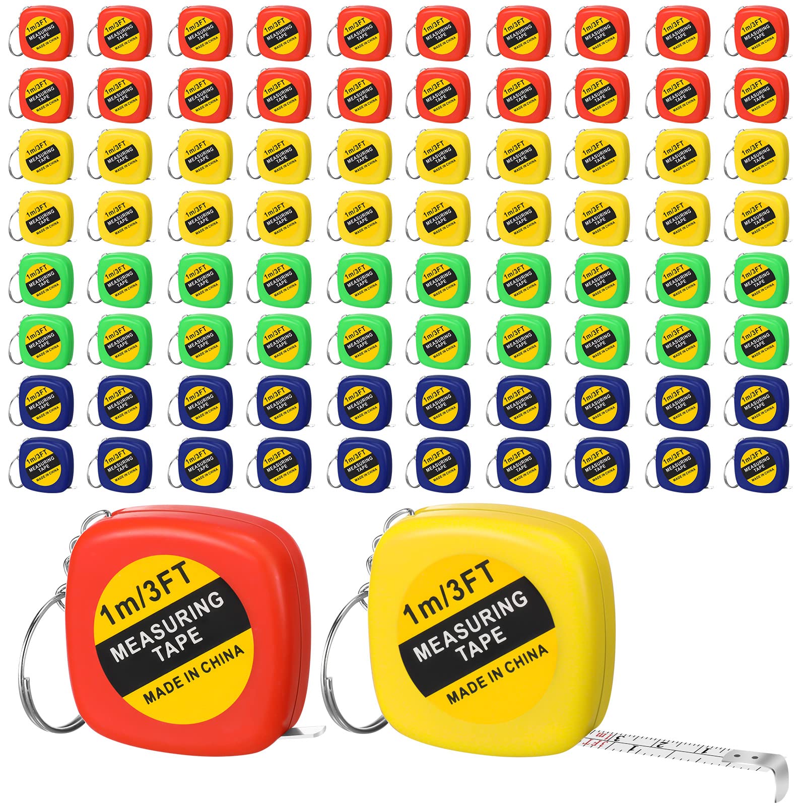 80 Pcs Small Tape Measure Keychains Functional Mini Retractable Measuring Tape with Lock Pocket Portable Measurement Tape Bulk for Construction Party Favors Birthday Gift Daily, 4 Colors(3 ft)