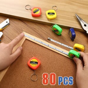 80 Pcs Small Tape Measure Keychains Functional Mini Retractable Measuring Tape with Lock Pocket Portable Measurement Tape Bulk for Construction Party Favors Birthday Gift Daily, 4 Colors(3 ft)