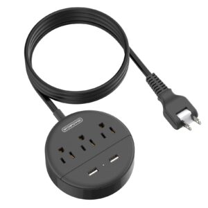 ntonpower 2 prong power strip, 1875w 2 prong to 3 prong outlet adapter, 2 prong extension cord 5 ft, rotating plug, wall mount, 3 outlet 2 usb, compact power strip for travel, older house,dorm, office