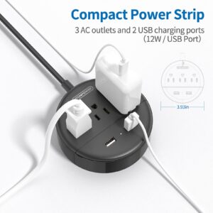 NTONPOWER 2 Prong Power Strip, 1875W 2 Prong to 3 Prong Outlet Adapter, 2 Prong Extension Cord 5 ft, Rotating Plug, Wall Mount, 3 Outlet 2 USB, Compact Power Strip for Travel, Older House,Dorm, Office