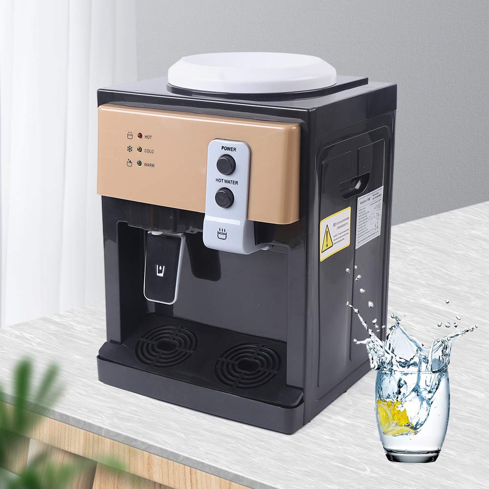 Countertop Water Cooler Dispenser, Top Loading Water Cooler Dispenser, 5 Gallons Freestanding Mini Water Dispenser Hot and Cold Desktop Automatic Drinking Gold