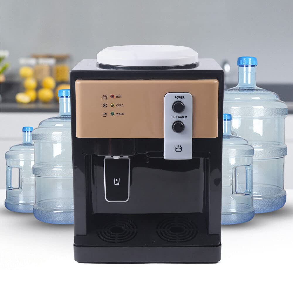 Countertop Water Cooler Dispenser, Top Loading Water Cooler Dispenser, 5 Gallons Freestanding Mini Water Dispenser Hot and Cold Desktop Automatic Drinking Gold