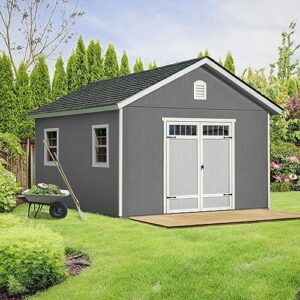 Handy Home Products Scarsdale 12x16 Do-it-Yourself Wooden Storage Shed with Floor Tan