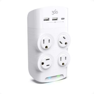 360 electrical revolve wall tap power surge protector with 2 usb ports, 1 usb c port, 4 45 w rotating outlets, multi plug outlet splitter, adapter for electric wall outlet, swivel outlets fit 4 plugs