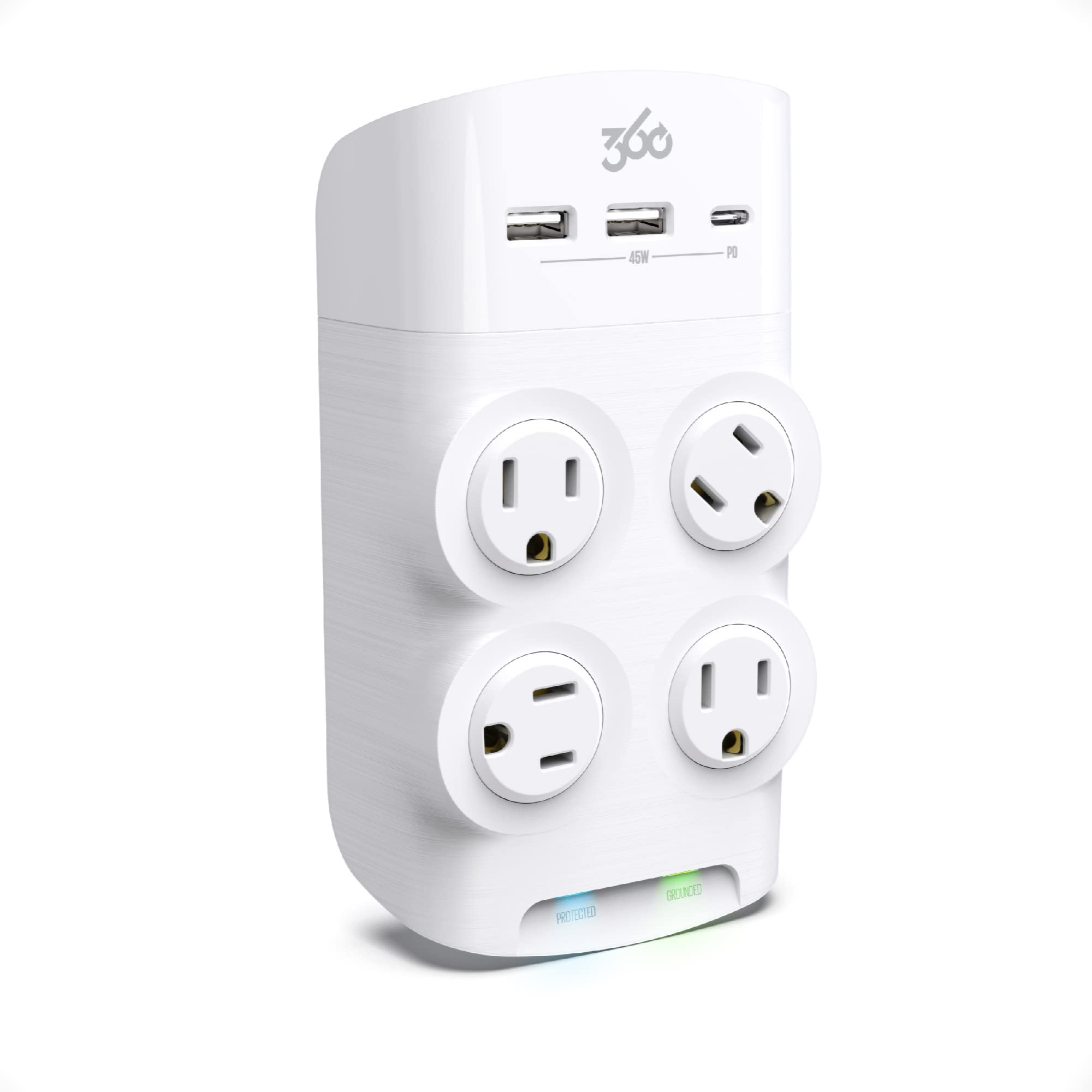 360 Electrical Revolve Wall Tap Power Surge Protector with 2 USB Ports, 1 USB C Port, 4 45 W Rotating Outlets, Multi Plug Outlet Splitter, Adapter for Electric Wall Outlet, Swivel Outlets Fit 4 Plugs