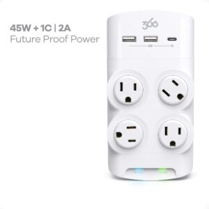 360 Electrical Revolve Wall Tap Power Surge Protector with 2 USB Ports, 1 USB C Port, 4 45 W Rotating Outlets, Multi Plug Outlet Splitter, Adapter for Electric Wall Outlet, Swivel Outlets Fit 4 Plugs