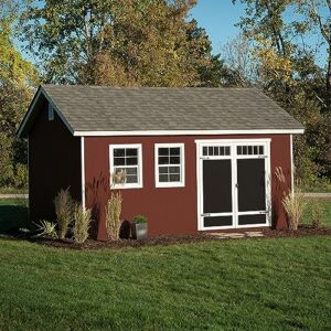 handy home products scarsdale 12x16 do-it-yourself wooden storage shed tan