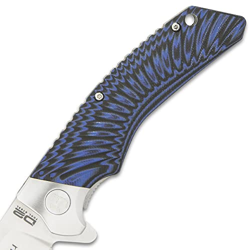 Honshu Black and Blue Sekyuriti Ball Bearing Pocket Knife - D2 Tool Steel Blade, G10 Handle Scales, Steel Pocket Clip, Lanyard Hole – The Perfect Everyday Carry - 4 1/2" Closed