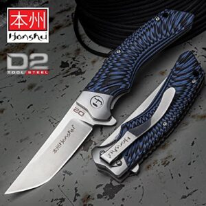 Honshu Black and Blue Sekyuriti Ball Bearing Pocket Knife - D2 Tool Steel Blade, G10 Handle Scales, Steel Pocket Clip, Lanyard Hole – The Perfect Everyday Carry - 4 1/2" Closed