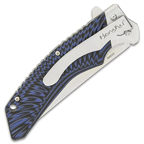 Honshu Black and Blue Sekyuriti Ball Bearing Pocket Knife - D2 Tool Steel Blade, G10 Handle Scales, Steel Pocket Clip, Lanyard Hole – The Perfect Everyday Carry - 4 1/2" Closed