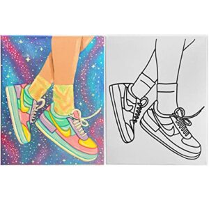 Indigo Art Studio Pre Drawn Canvas Paint Kit for Adults Couples | 2 PACK Bundle | King Queen Love Sneakers | DIY Birthday Gift & Sip and Paint With Twist Party Favor (8x10 Inches)