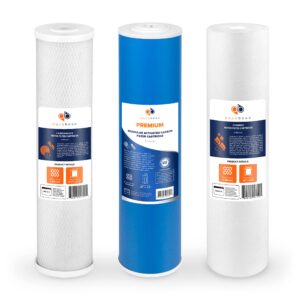 aquaboon 5 micron 20" x 4.5" gac, cto carbon block & sediment replacement water filter cartridges set | 1 set, 3 filters in a set | ep20-bb, 2c-20bb, 155358-43, dgd-5005-20